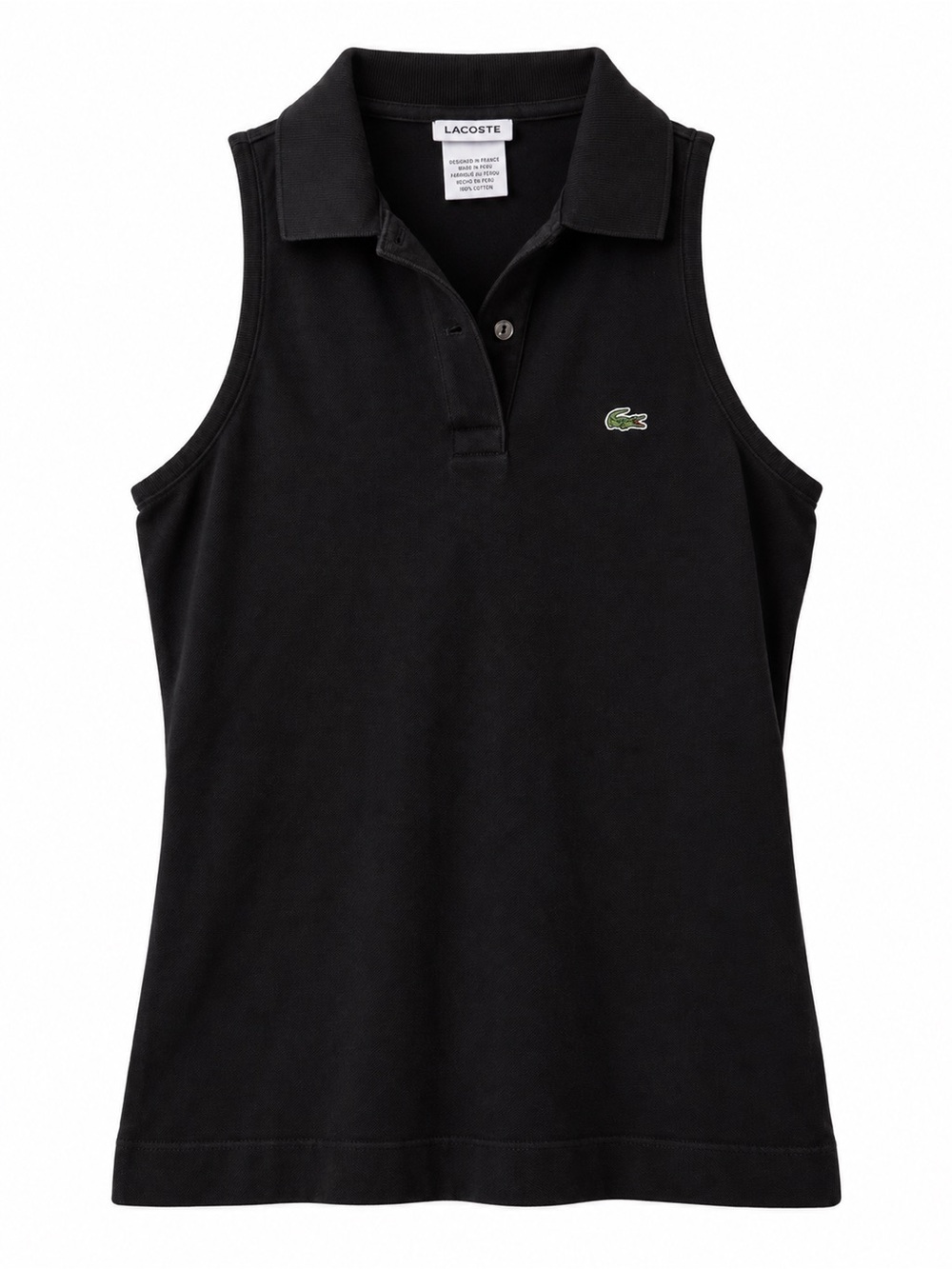 Lacoste Women's Black Sleeveless Polo Tank with Green Croc
